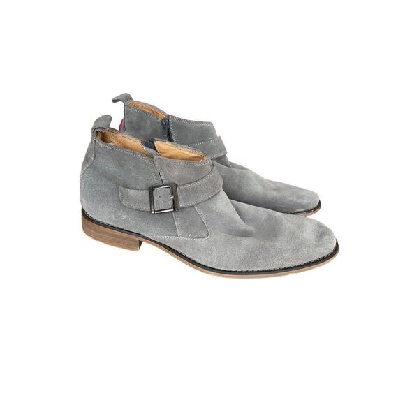 La Milano Mens Gray Leather Italy Collection Suede Buckle Ankle Boots Size 9 - Picture 4 of 8